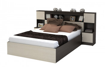 Кровать с прикроватным блоком КР 552 Спальня Basya (венге/белфорт) в Хорошем - horoshee.mebel54.com | фото