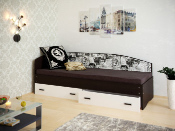 Кровать Софа-9 с мягкой спинкой с рисунком Милана (900х2000) Венге/Белый в Хорошем - horoshee.mebel54.com | фото