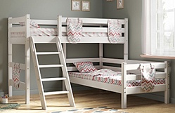 Кровать Соня вариант 8 угловая с наклонной лестницей Белый полупрозрачный в Хорошем - horoshee.mebel54.com | фото