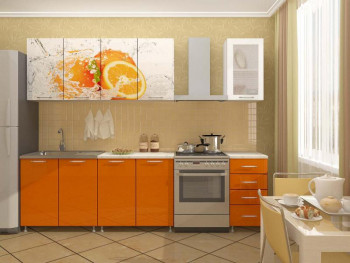 Кухонный гарнитур 1,6м Апельсин (Белый/Оранжевый металлик/Фотопечать апельсин) в Хорошем - horoshee.mebel54.com | фото