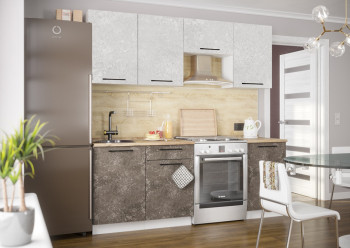 Кухонный гарнитур Нувель 2100мм белый/бетон коричневый в Хорошем - horoshee.mebel54.com | фото