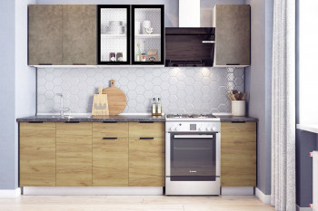 Кухонный гарнитур Стоун 2.0 (белый/камень темно-серый/акация светлая) в Хорошем - horoshee.mebel54.com | фото