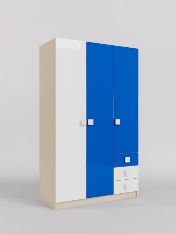Шкаф 3-х створчатый с ящиками Скай люкс (Синий/Белый/корпус Клен) в Хорошем - horoshee.mebel54.com | фото