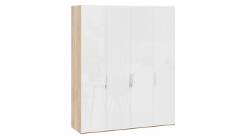 Шкаф для одежды с 4 глухими дверями «Эмбер» Яблоня Беллуно/Белый глянец в Хорошем - horoshee.mebel54.com | фото