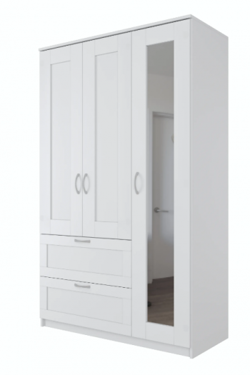 Шкаф трехдверный Сириус с зеркалом и 2 ящиками белый в Хорошем - horoshee.mebel54.com | фото