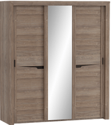 Шкаф трехдверный Соренто с раздвижными дверями Дуб стирлинг/Кофе структурный матовый в Хорошем - horoshee.mebel54.com | фото